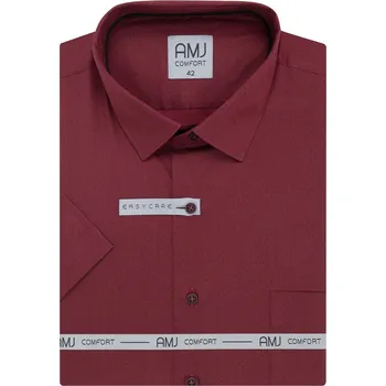 Pánská košile Košile AMJ Slim fit s krátkým rukávem - vínová se vzorem velikost: 42, délka rukávu: krátký rukáv