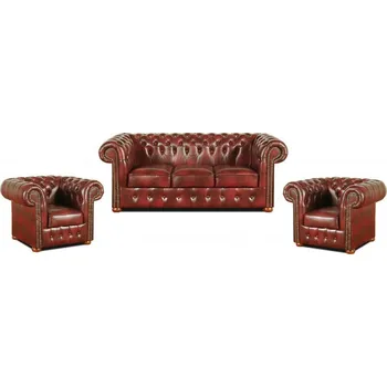 Sedací souprava Falco Sedací souprava Chesterfield Classic 3+1+1 kůže bordó