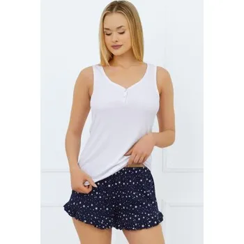 Dámské pyžamo Dámské pyžamo na ramínkách Italian Fashion Libra - bavlna Tmavěmodrá-bílá S