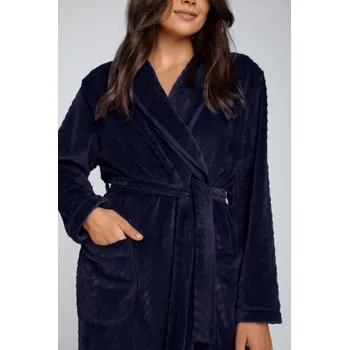 Dámské noční prádlo Dámský župan Italian Fashion Bona - dlouhý bipolar Tmavě modrá 2XL