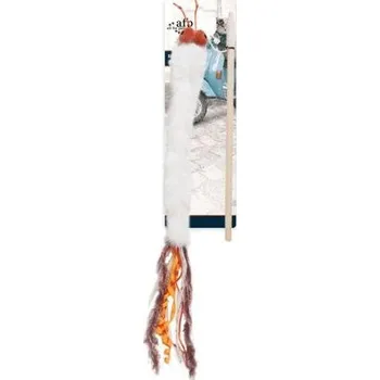 Hračka pro kočku Dřevěná vábnička AFP Real Vintage s králičím ocáskem – se šantou