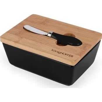 Máslenka máslenka 17x12x7cm černá+nožík, keramika/bambus