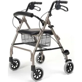 Chodítko pro seniory Čtyřkolové chodítko se sedadlem a košíkem - čtyřkolka RA 882, stříbrná