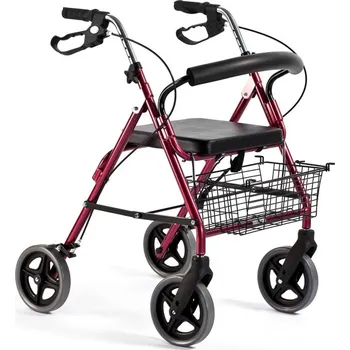 Chodítko pro seniory Čtyřkolové chodítko se sedačkou a košíkem - čtyřkolka RA 882, červená