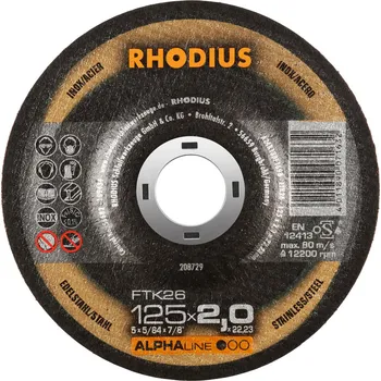 Řezný kotouč RHODIUS FTK26 řezný kotouč Rozměr kotouče: 125 x 2,0 x 22,23
