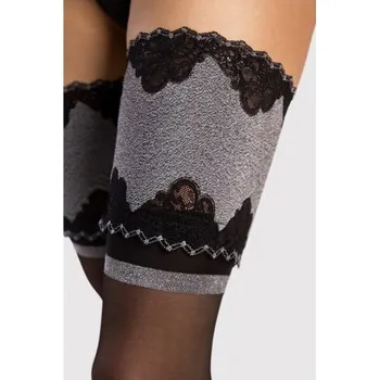 Dámské punčochy Samodržící punčochy Fiore Belle Epoque 20 DEN Černo-stříbrna 3-M