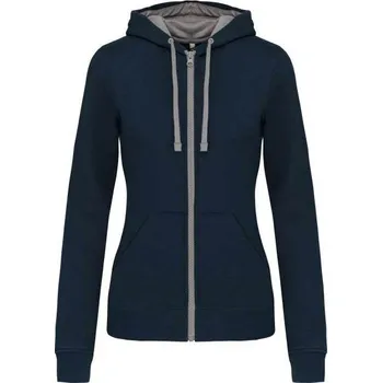Dámská mikina Kariban Ladies’ Contrast Hooded Full Zip Sweatshirt mikina, modrá (Navy)