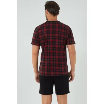 Pánské pyžamo Pánské krátké pyžamo Italian Fashion Eliáš - bavlna Černo-červená 3XL