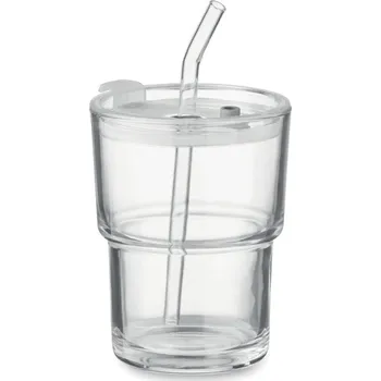 Jednorázové nádobí Skleněný kelímek s brčkem 400ml - SIP, transparentní