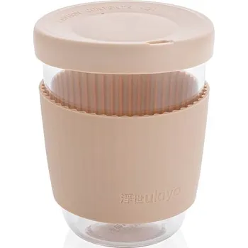 Sklenice Sklenice se silikonovým víkem a úchopem Ukiyo, hnědá, hnědá