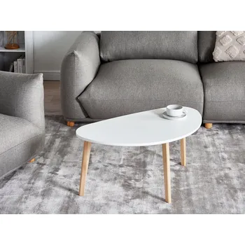 Konferenční stolek Konferenční stolek bílý MDF deska nohy z borovicového dřeva nepravidelný tvar malý obývací pokoj ve skandinávském stylu Beliani