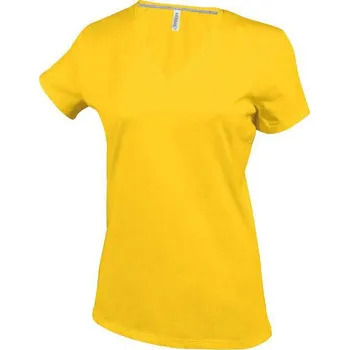 Kariban Ladies' Short-sleeved V-neck T-shirt, žlutá (Daisy)