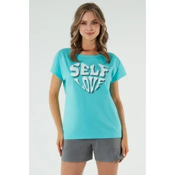 Dámské pyžamo Dámské pyžamo Italian Fashion Selfie - krátké Tyrkysová-šedá S