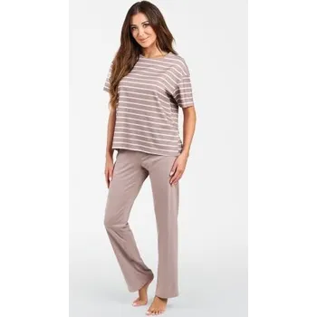 Dámské noční prádlo Dámské pyžamo Italian Fashion Betty - krátký rukáv Světle hnědá XL