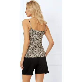 Dámské pyžamo Dámské pyžamo Italian Fashion Gujana - viskóza Béžovo-černá L