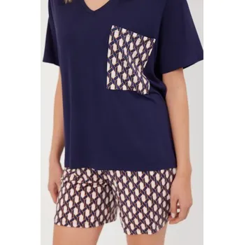 Dámské pyžamo Dámské pyžamo Italian Fashion Milda - krátký rukáv Tmavěmodrá-bílá S