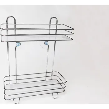 Drátěná police PROHOME - Polička 2 patra s přísavkami pochromovaná