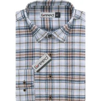 Pánská móda Flanelová košile AMJ Comfort fit - modrá / hnědé SDF390 velikost: 45, délka rukávu: dlouhý rukáv