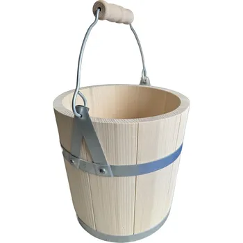 kbelík Dřevěný kbelík s rukojetí malý, sauna, zahrada, studna, květináč, 24 x 25 cm, 8L