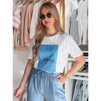 Dámské tričko Bílé tričko s modrým potiskem LAMOUR RY2587 Velikost: M/L