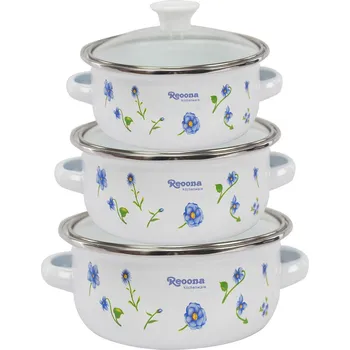 Hrnec PROHOME - Hrnec smalt a skleněná poklice sada 3ks