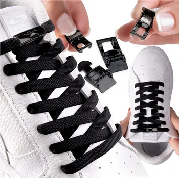 Tkaničky do bot Elastické šňůrky bez vázání s černou kovovou sponou - černé