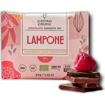 Cukrovinka Cacao Crudo Raw Hořká čokoláda s malinami, BIO, 30 g *IT-BIO-006 certifikát