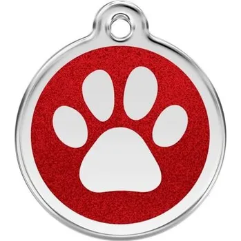 psí známka Známka Red Dingo - Tlapka - Červená - Třpytivá velikost známky L - 37 mm
