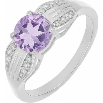 Prsten Prsten stříbrný s brazilským ametystem a zirkony Ag 925 026068 BRAME 57 mm (US 8), 3,1 g
