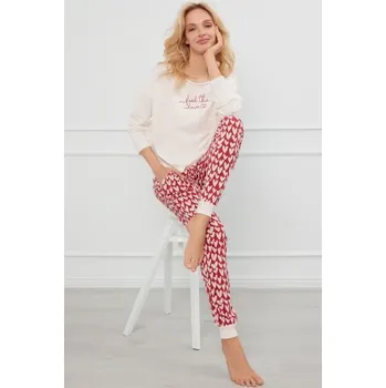 Dámské pyžamo Bavlněné dámské pyžamo Italian Fashion Evora - Feel the love Ecru-červená L
