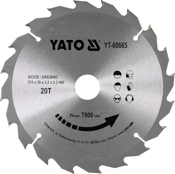 Pilový kotouč Kotouč na dřevo 210 x 30 mm 20z Yato YT-60665