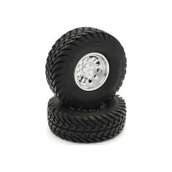 RC náhradní díl Pre-Glued Tyres Kyosho Outlaw Rampage Pro (2) Chromed Wheels - expresní doprava