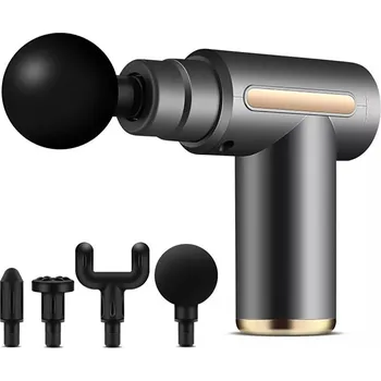 Masážní přístroj Mini masážní pistole pro se 4 nástavci 1800 mAh, šedá