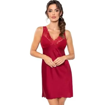 Dámské noční prádlo Saténová noční košilka Donna Mari s krajkou Bordó 2XL(44)