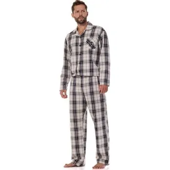Pánské pyžamo Propínací pánské pyžamo LaL Ben - flanelová bavlna Tmavě šedá M