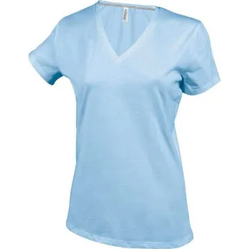Dámské tričko Kariban Ladies' Short-sleeved V-neck T-shirt, modrá (Stone Blue)