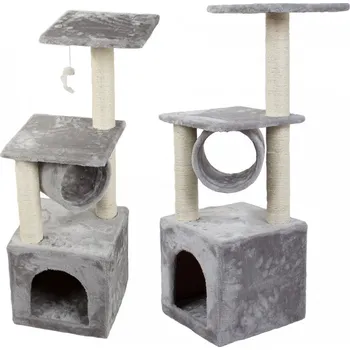 Škrabadlo pro kočky s tunelem a sisalovými sloupky, 92 cm, šedá
