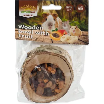 Krmivo pro hlodavce Pochoutka Miska Nature Land Nibble plněná ovocem dřevěná 120g