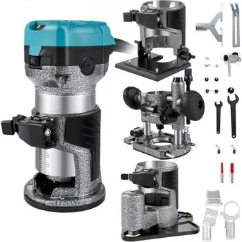 Frézka Frézka VEVOR, 710W dřevěná frézka, frézka na dřevo se 3 kleštinami, frézka na dřevo s pevnou a ponornou a naklápěcí a odsazenou základnou, frézka na dřevo s hliníkovým pláštěm a variabilním otáčením