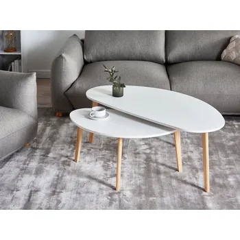 Konferenční stolek Sada 2 konferenčních stolků bílá deska z MDF nohy z borovicového dřeva nepravidelný tvar obývací pokoj ve skandinávském stylu Beliani