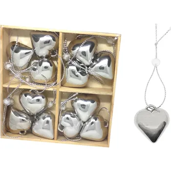 Vánoční dekorace Srdíčko stříbrné 3cm 12ks