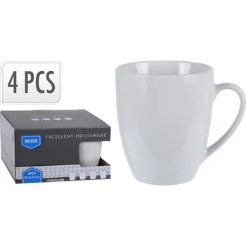 PROHOME - Hrnek 380ml 4ks bílý, výška 10,5cm, keramika