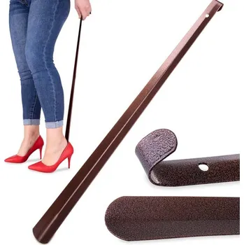 Dlouhý kovový obuvák na boty - 66 cm, hnědý