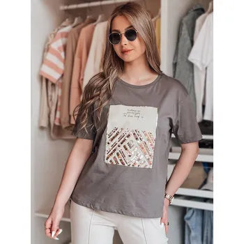 Tmavě šedé tričko s potiskem flitrů CENTIA RY2612 Velikost: S/M