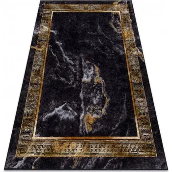 Koberec Makro Abra Kusový koberec pratelný MIRO 51278.809 Mramor Řecký vzor protiskluzový černý zlatý Rozměr: 80x150 cm
