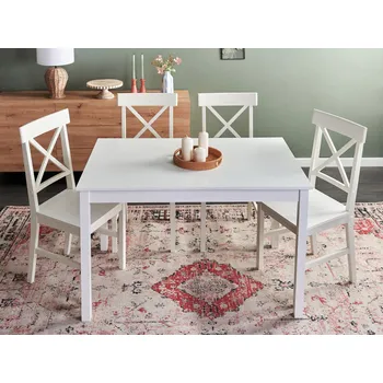 Jídelní stůl Jídelní stůl bílý topolové dřevo MDF 119 x 73 cm dřevěné nohy skandinávský styl kuchyňe jídelna Beliani