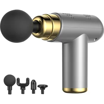 Masážní přístroj Mini masážní pistole se 4 nástavci, Fascia, šedá