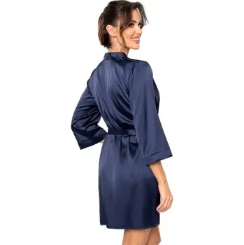 Dámský župan Saténový dámský župan Donna Mari s krajkou Tmavě modrá 2XL(44)
