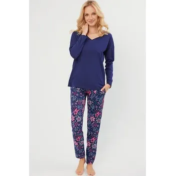 Dámské pyžamo Dlouhé dámské pyžamo Italian Fashion Folk - bavlna Tmavě modrá 2XL