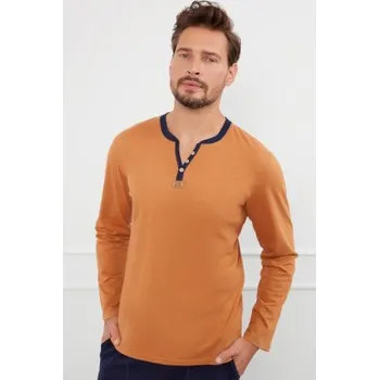 Pánské pyžamo Dlouhé pánské pyžamo Italian Fashion Július - bavlna Oranžovo-tmavě modrá L